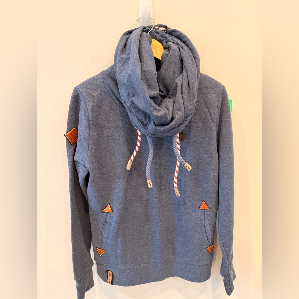 Naketano Hoodie Women’s Large‎ Blue Pullover Scarf Neck Sweatshirt